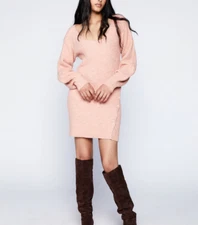 Bardot Dress Women L Wynter Knit Sweater Mini Bijou Peach Balloon Sleeves NWT