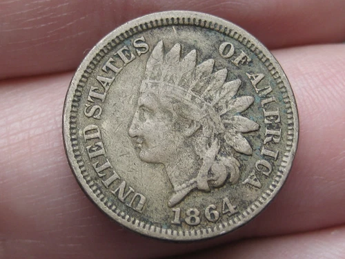 1864 Copper Nickel CN Indian Head Cent Penny- Fine/VF Details, Partial LIBERTY