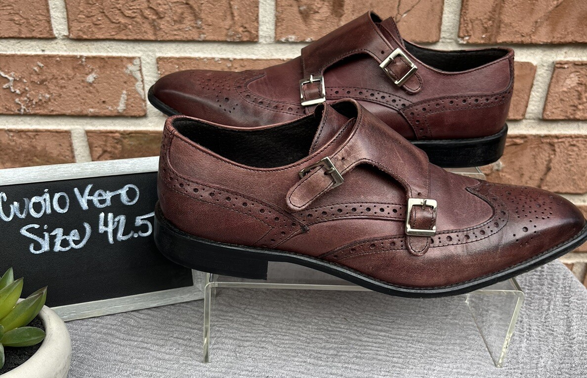 Men\'s Vero Cuoio Wingtip Double Strap Monks Shoes Size 42.5 US 9.5 VTG Men main image 3