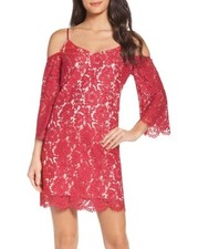 CHELSEA28 Cold Shoulder Lace Shift Dress Women's Sz. Small (Red) 152963