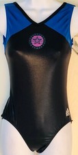 ADIDAS TANK ADULT SMALL GYMNASTICS DANCE GK LEOTARD BLACK BLUE FOIL STAR AS NWT 