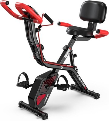 pooboo Folding Exercise Bike, Foldable Upright Stationary Bike, Indoor Cycling M