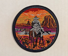 Horseback Cowboy Patch Mountain Trail at Dawn Western Embroidered Iron-On/Sew-On