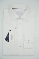 Men ETON Single Cuff Shirt White Stretch Cotton Classic Fit Size 43 17