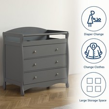Baby 3 Drawer Changing Table Infant Diaper Changing Station w/ Safety Belt Gray