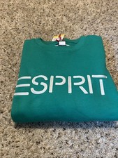 Esprit Women's Logo Fleece Crewneck Viral 80's Vintage NWT Green Small
