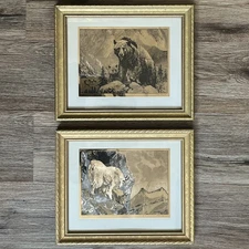 Vintage Copper Etchings Art Prints by Reinhold H. Palenske-Big Game-Vtg-Wildlife