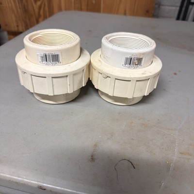 Qty (2) NDS PVC Pipe Fitting, 2'' Slip Union, Sch 40, EPDM O-ring, White
