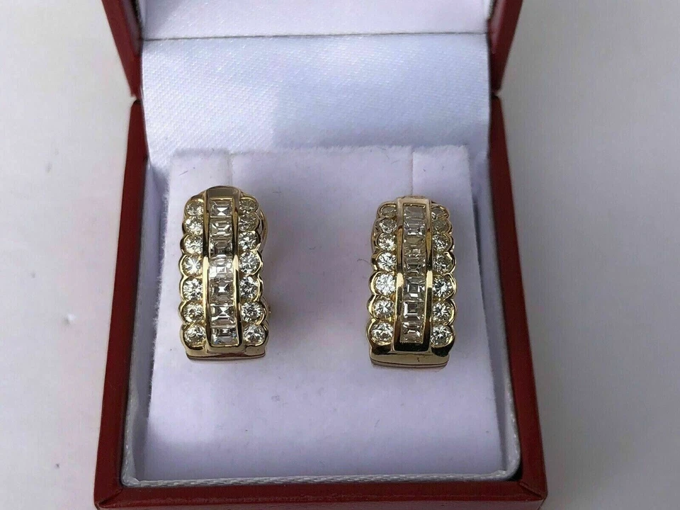 2Ct Round Diamond Huggie Hoop Omega Back Women_s Earrings 14k Yellow Gold Finish - Image 2 of 4