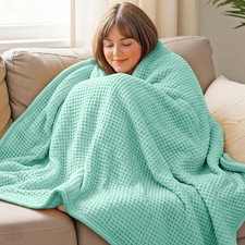 100 Percent Cotton Waffle Blanket Queen Size Mint Green Soft Breathable Bed T...