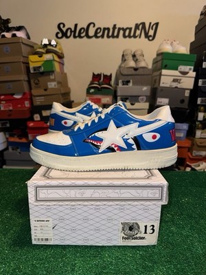 A Bathing Ape Bape Sta Low Color Block Shark Blue, Size 13, Pre-Owned With Box