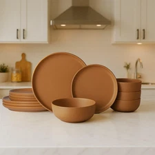 12-Pc Stoneware Matte Glaze Dinner Set for 4 | Microwave & Dishwasher Safe