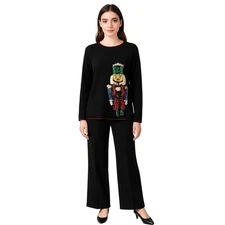 The Quacker Factory Women's Sweater Sequin Nutcracker Black Knit Holiday 1x