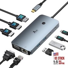 Laptop Docking Station 4 Monitors, 9 in 1, Dual HDMI DP VGA, 9-in-1 4 Monitor