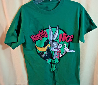 Vtg Christmas T-shirt Looney Tunes Bugs Bunny Daffy Duck Naughty or Nice Small
