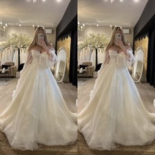 Elegant Wedding Dresses Off Shoulder Long Sleeves Lace Sweep Train Bridal Gown