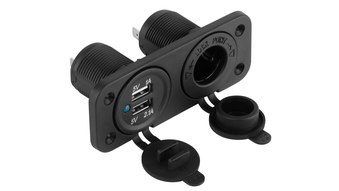 Car cigarette lighter socket 12V/24V + car charger 2x USB 5V / 2.1A + 1A  /T2UK