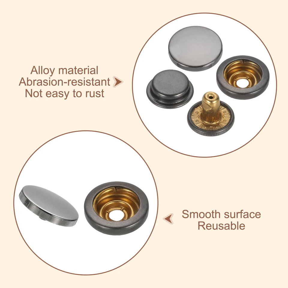 24Set Leather Snap Fasteners Kit 10mm Metal Snap with 3 Setter Tools Gun-Black Foto 4 de 4