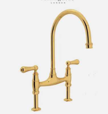 Perrin & Rowe Georgian Era Bridge U.4719L-ULB-2 Kitchen Faucet Unlacquered Brass