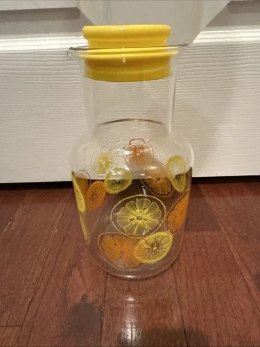 Vintage Pyrex 3520 Glass Juice Pitcher Carafe Oranges Lemons 2 Quart 2 Liter