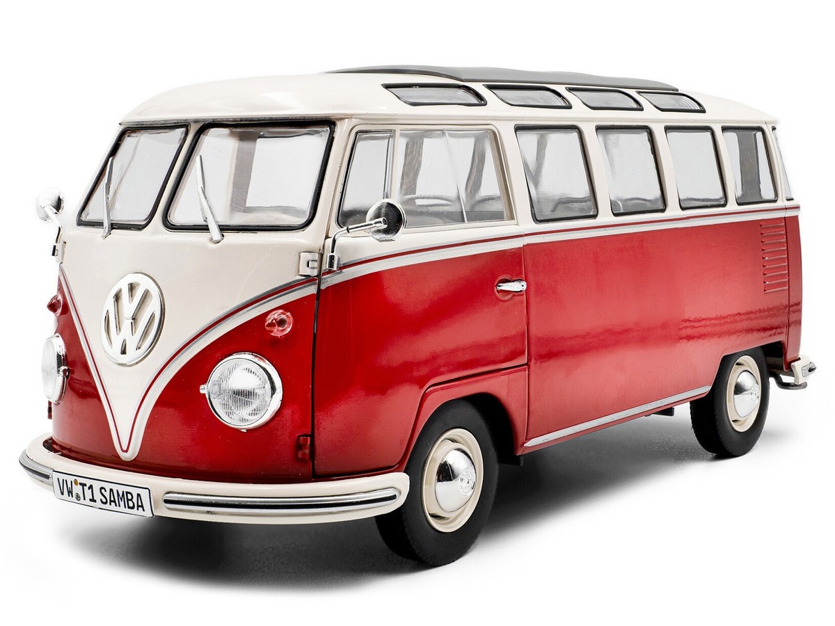 1962 VOLKSWAGEN T1 SAMBA BUS RED & WHITE 1/18 DIECAST MODEL BY