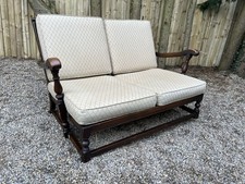 Vintage Ercol 2 Seater Sofa Oak Colonial Gothic Arts & Crafts Fabric Cushion