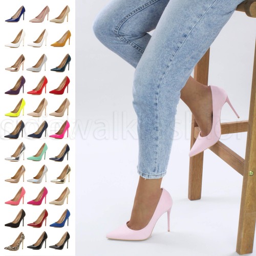 Womens ladies pointed high heel evening smart work party court shoes pumps size