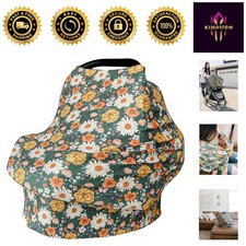 Versatile Baby Car Seat Cover - Gender-Neutral Stretchy Canopy in Green Floral