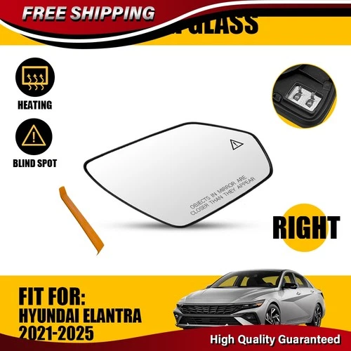 Right Side Mirror Glass For Hyundai Elantra 2021-2025 w/Blind Spot Power Heated