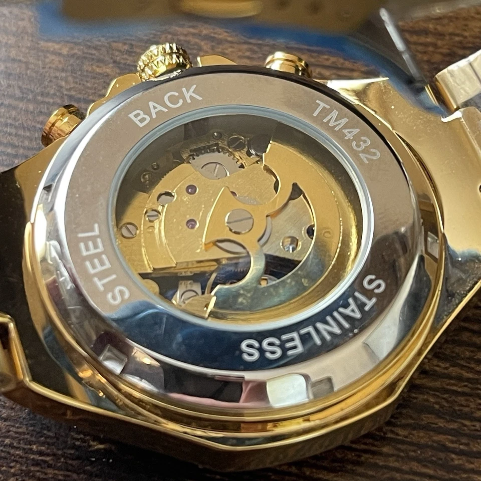 Reloj Automático Hombre GANADOR Tono Dorado Cuerda Automática 41mm Esqueleto Oro Pulsera Foto 4 de 4