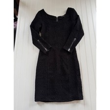 Zara Black Crinkle Stretch Dress Size S 3/4 Sleeve Zip Bodycon