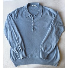 Merino Cashmere Blend Blue Collared Sweater L Soft Knit Top Classic