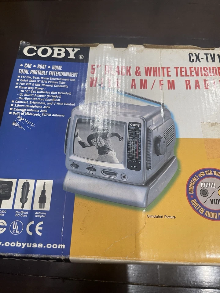 Coby CX-TV1 5" Analog CRT  Black And White Television  AM/FM Radio Brand New - Image 2 of 4