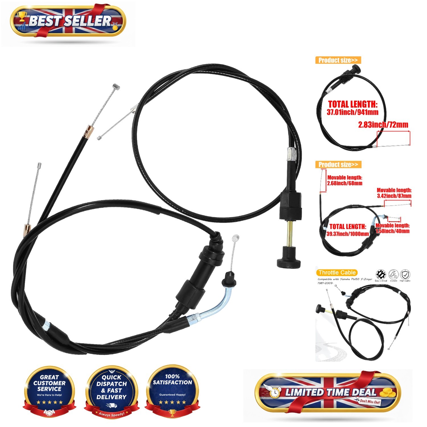 Alloy Steel Pull Choke Throttle Cable for Yamaha PW50 Y-Zinger (1981-2009)