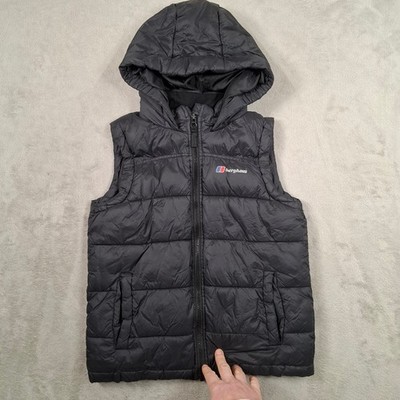 Berghaus Weste Jungen 11-12 schwarz Kapuze Puffer Bodywarmer Winter Outdoor wattiert