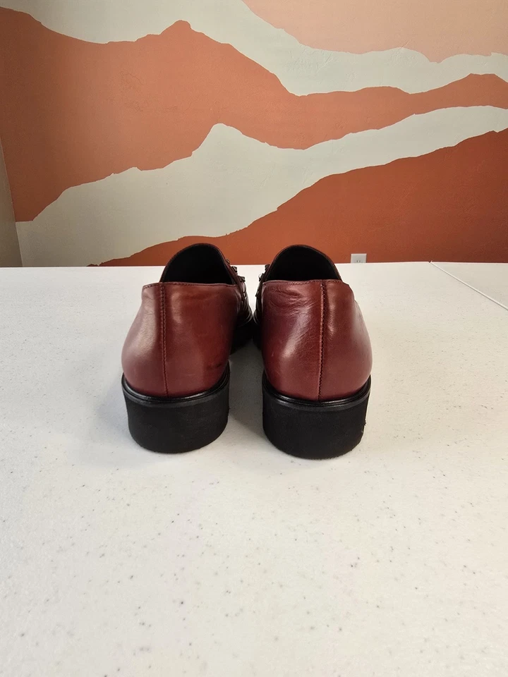Mocasines PAUL GREEN Sofía Borgoña Rojo Roca Suela Tachonada Cuero 6.5 Sin Cordones  Foto 3 de 4