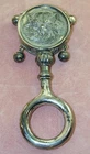 RARE 1800’s Gorham Sterling 2 Sided Baby Rattle Teether Bells Cat & Bull Dog