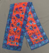 Vintage Red Blue Purple Floral Long Scarf Hand Rolled Edges 53  x11  