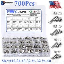 700Pcs Phillips Pan Screws Hex Nut Washer Bolts Kit Stainless Steel #4 #6 #8 #10