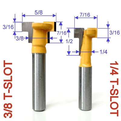 2 pc 1/4'' SH T-Slot Slotting For 1/4 Hex Bolt & 3/8'' Hex Bolt Router Bit G