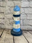 25cm Blue White Wooden Lighthouse Ornament Nautical Coastal Sculpture Statue