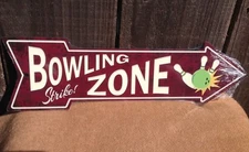 Bowling Zone This Way To Arrow Sign Directional Novelty Metal 17" x 5"