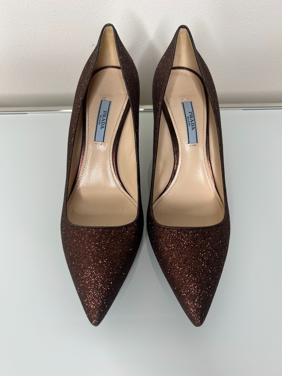Prada Metallic Brown Glitter Pumps 39 | eBay