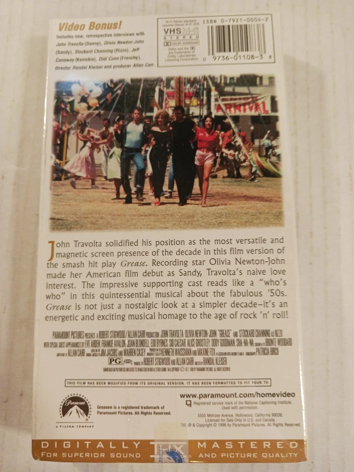 FACTORY SEALED Grease 1998 VHS Tape Paramount Watermarks! MINT Conditon - Image 3 of 4
