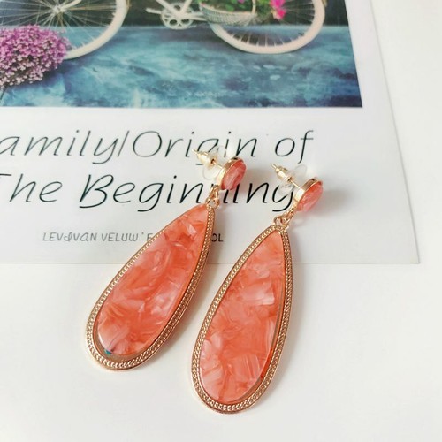 Tortoise Shell Long Teardrop Stud Drop Earrings in Gold Tone for Women Jewelry - Bild 22 von 27