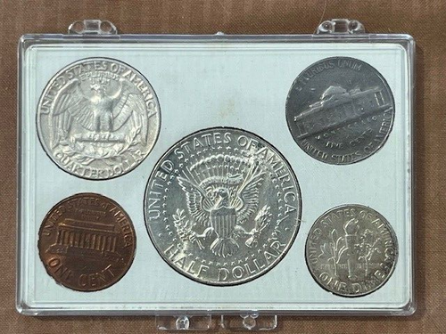 1964 Mint Set_5 Coin P Set_ .90 Fine Silver _ White Plastic Case_ Item # 070 - Picture 2 of 2