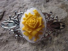 YELLOW ROSE CAMEO SILVER FILIGREE BARRETTE - BRIDAL- WEDDING - TEXAS