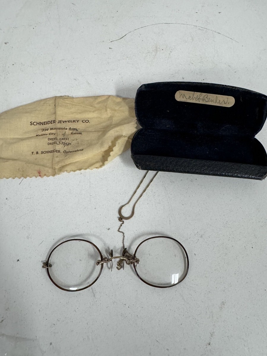 Antique Gold Filled Fits-U Pince-Nez Pinch Nose Clear Eyeglasses And Hair  Pin BH