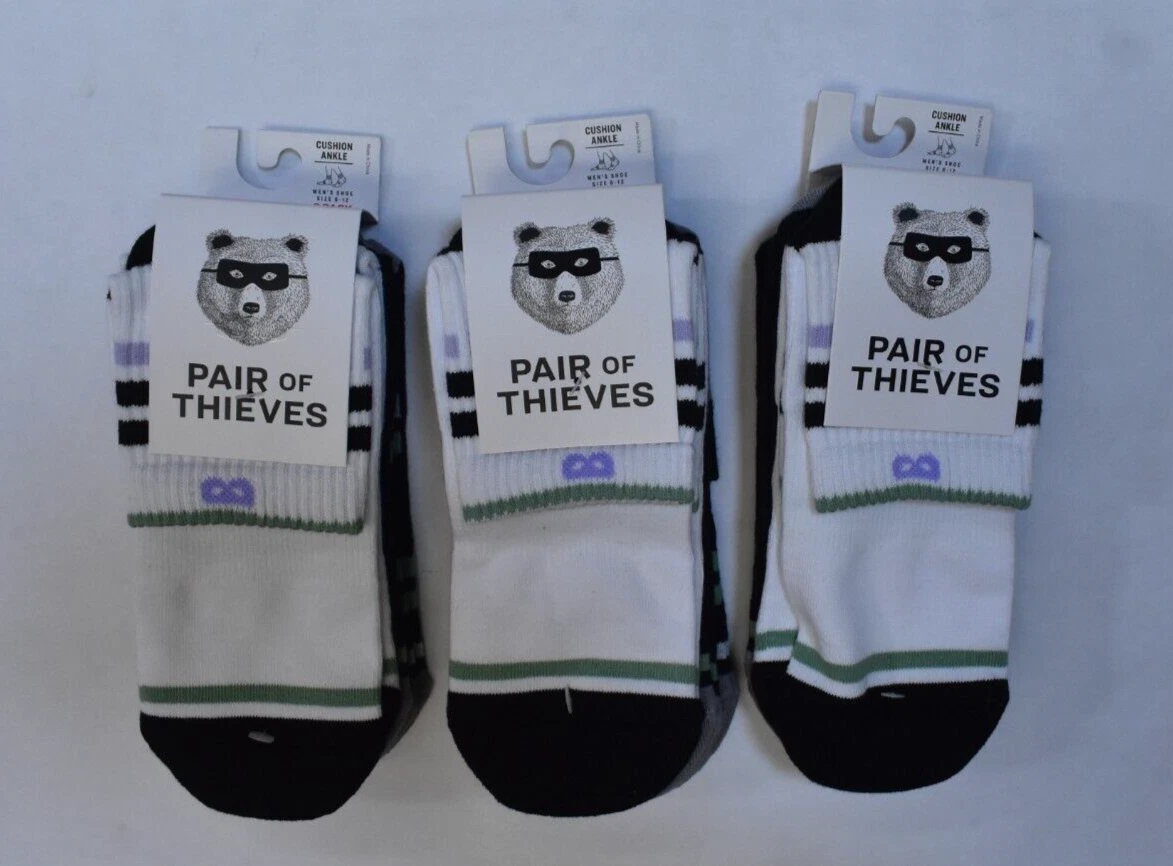Pair of Thieves Striped Cushion Ankle Socks 9 Pairs Multi-Color Mens Shoe 6-12