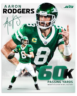 Aaron Rodgers 60,000 Career Passing Yards Collage New York Jets 8x10 NFL Photo